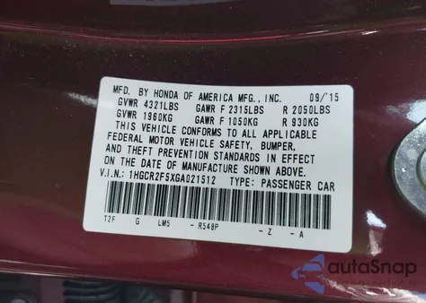 2016 Honda Accord Sport z USA, uszkodzony, nr VIN 1HGCR2F5XGA021512